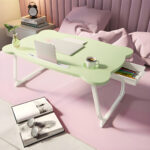 2-SOGA Green Portable Bed Table Adjustable Folding Mini Desk With Mini Drawer and Cup-Holder Home Decor