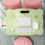 4-SOGA Green Portable Bed Table Adjustable Folding Mini Desk With Mini Drawer and Cup-Holder Home Decor