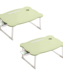 1-SOGA 2X  Green Portable Bed Table Adjustable Folding Mini Desk With Mini Drawer and Cup-Holder Home Decor