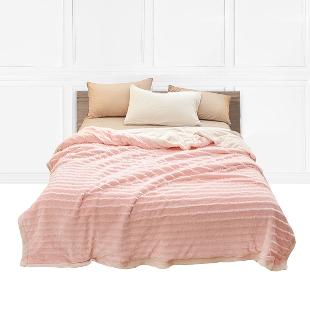 1-SOGA Throw Blanket Warm Cozy Double Sided Thick Flannel Coverlet Fleece Bed Sofa Comforter Pink