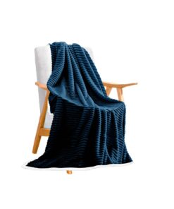 1-SOGA Throw Blanket Warm Cozy Double Sided Thick Flannel Coverlet Fleece Bed Sofa Comforter Dark Blue