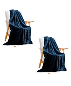 1-SOGA 2X Throw Blanket Warm Cozy Double Sided Thick Flannel Coverlet Fleece Bed Sofa Comforter Dark Blue