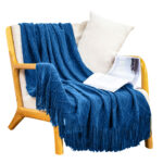 1-SOGA Royal Blue Diamond Pattern Knitted Throw Blanket Warm Cozy Woven Cover Couch Bed Sofa Home Decor with Tassels