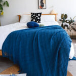 3-SOGA Royal Blue Diamond Pattern Knitted Throw Blanket Warm Cozy Woven Cover Couch Bed Sofa Home Decor with Tassels
