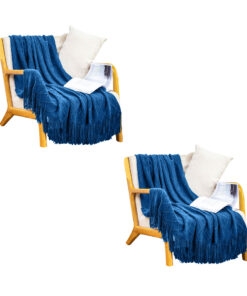 1-SOGA 2X Royal Blue Diamond Pattern Knitted Throw Blanket Warm Cozy Woven Cover Couch Bed Sofa Home Decor with Tassels