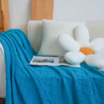 2-SOGA Blue Diamond Pattern Knitted Throw Blanket Warm Cozy Woven Cover Couch Bed Sofa Home Decor with Tassels