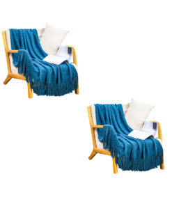 1-SOGA 2X Blue Diamond Pattern Knitted Throw Blanket Warm Cozy Woven Cover Couch Bed Sofa Home Decor with Tassels