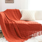 2-SOGA Red Diamond Pattern Knitted Throw Blanket Warm Cozy Woven Cover Couch Bed Sofa Home Decor with Tassels