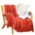 1-SOGA Red Diamond Pattern Knitted Throw Blanket Warm Cozy Woven Cover Couch Bed Sofa Home Decor with Tassels
