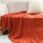 5-SOGA Red Diamond Pattern Knitted Throw Blanket Warm Cozy Woven Cover Couch Bed Sofa Home Decor with Tassels