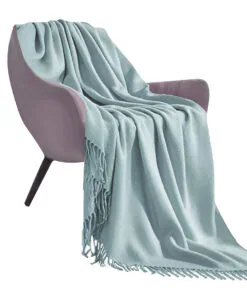 1-SOGA Grey Acrylic Knitted Throw Blanket Solid Fringed Warm Cozy Woven Cover Couch Bed Sofa Home Decor