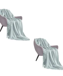 1-SOGA 2X Grey Acrylic Knitted Throw Blanket Solid Fringed Warm Cozy Woven Cover Couch Bed Sofa Home Decor