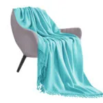1-SOGA Teal Acrylic Knitted Throw Blanket Solid Fringed Warm Cozy Woven Cover Couch Bed Sofa Home Decor