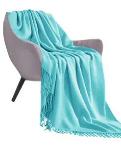 1-SOGA Teal Acrylic Knitted Throw Blanket Solid Fringed Warm Cozy Woven Cover Couch Bed Sofa Home Decor