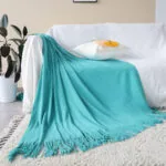 3-SOGA 2X Teal Acrylic Knitted Throw Blanket Solid Fringed Warm Cozy Woven Cover Couch Bed Sofa Home Decor