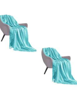 1-SOGA 2X Teal Acrylic Knitted Throw Blanket Solid Fringed Warm Cozy Woven Cover Couch Bed Sofa Home Decor