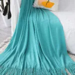 4-SOGA 2X Teal Acrylic Knitted Throw Blanket Solid Fringed Warm Cozy Woven Cover Couch Bed Sofa Home Decor