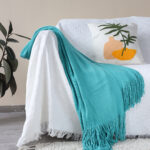 6-SOGA 2X Teal Acrylic Knitted Throw Blanket Solid Fringed Warm Cozy Woven Cover Couch Bed Sofa Home Decor