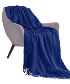 1-SOGA Royal Blue Acrylic Knitted Throw Blanket Solid Fringed Warm Cozy Woven Cover Couch Bed Sofa Home Decor