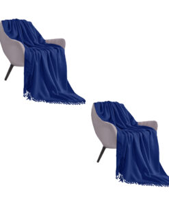 1-SOGA 2X Royal Blue Acrylic Knitted Throw Blanket Solid Fringed Warm Cozy Woven Cover Couch Bed Sofa Home Decor