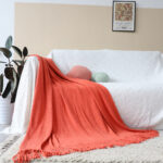 3-SOGA Orange Acrylic Knitted Throw Blanket Solid Fringed Warm Cozy Woven Cover Couch Bed Sofa Home Decor