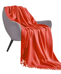 1-SOGA Orange Acrylic Knitted Throw Blanket Solid Fringed Warm Cozy Woven Cover Couch Bed Sofa Home Decor