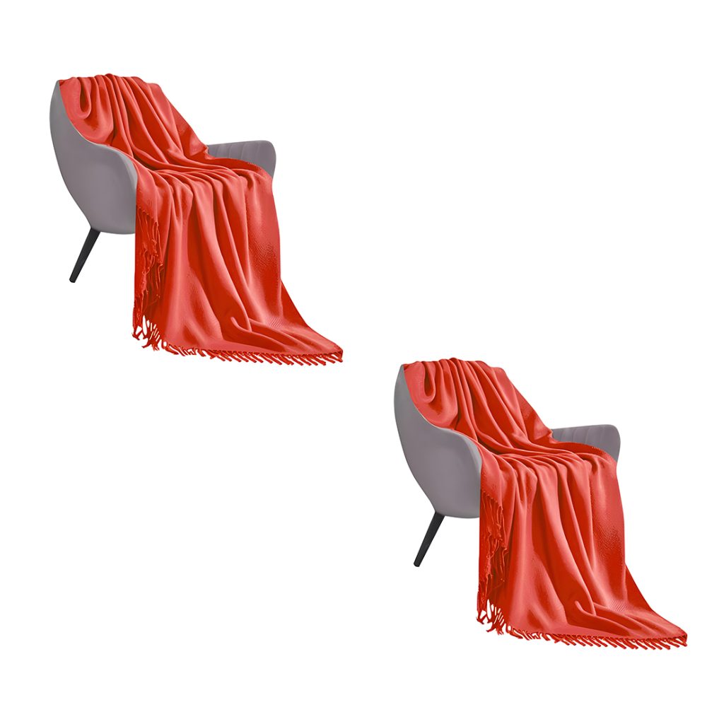 1-SOGA 2X Orange Acrylic Knitted Throw Blanket Solid Fringed Warm Cozy Woven Cover Couch Bed Sofa Home Decor