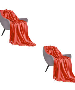 1-SOGA 2X Orange Acrylic Knitted Throw Blanket Solid Fringed Warm Cozy Woven Cover Couch Bed Sofa Home Decor