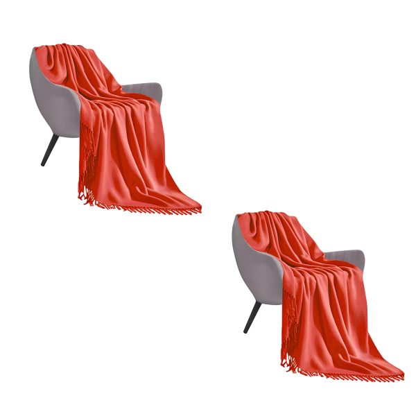 1-SOGA 2X Orange Acrylic Knitted Throw Blanket Solid Fringed Warm Cozy Woven Cover Couch Bed Sofa Home Decor