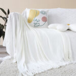 2-SOGA White Acrylic Knitted Throw Blanket Solid Fringed Warm Cozy Woven Cover Couch Bed Sofa Home Decor