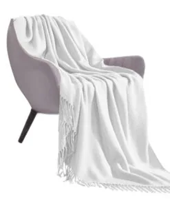1-SOGA White Acrylic Knitted Throw Blanket Solid Fringed Warm Cozy Woven Cover Couch Bed Sofa Home Decor