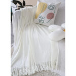 8-SOGA White Acrylic Knitted Throw Blanket Solid Fringed Warm Cozy Woven Cover Couch Bed Sofa Home Decor