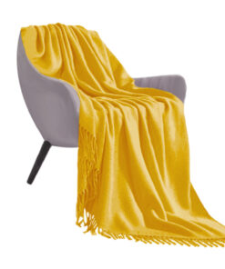 1-SOGA Yellow Acrylic Knitted Throw Blanket Solid Fringed Warm Cozy Woven Cover Couch Bed Sofa Home Decor