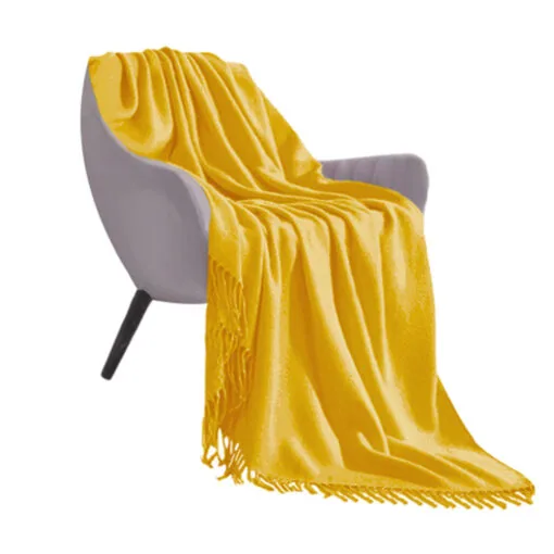 1-SOGA Yellow Acrylic Knitted Throw Blanket Solid Fringed Warm Cozy Woven Cover Couch Bed Sofa Home Decor