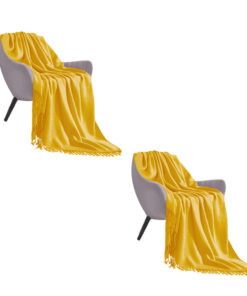 1-SOGA 2X Yellow Acrylic Knitted Throw Blanket Solid Fringed Warm Cozy Woven Cover Couch Bed Sofa Home Decor