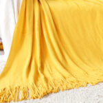 7-SOGA 2X Yellow Acrylic Knitted Throw Blanket Solid Fringed Warm Cozy Woven Cover Couch Bed Sofa Home Decor