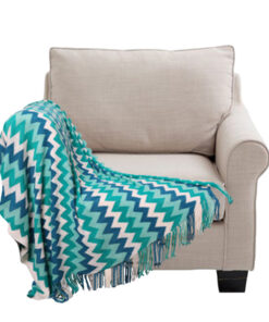 1-SOGA 170cm Blue Zigzag Striped Throw Blanket Acrylic Wave Knitted Fringed Woven Cover Couch Bed Sofa Home Decor