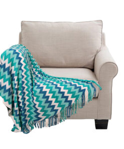1-SOGA 220cm Blue Zigzag Striped Throw Blanket Acrylic Wave Knitted Fringed Woven Cover Couch Bed Sofa Home Decor