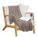 1-SOGA Coffee Diamond Pattern Knitted Throw Blanket Warm Cozy Woven Cover Couch Bed Sofa Home Decor with Tassels