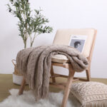2-SOGA 2X Coffee Diamond Pattern Knitted Throw Blanket Warm Cozy Woven Cover Couch Bed Sofa Home Decor with Tassels