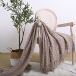 3-SOGA 2X Coffee Diamond Pattern Knitted Throw Blanket Warm Cozy Woven Cover Couch Bed Sofa Home Decor with Tassels
