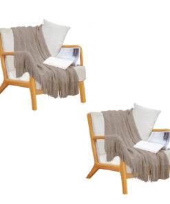 1-SOGA 2X Coffee Diamond Pattern Knitted Throw Blanket Warm Cozy Woven Cover Couch Bed Sofa Home Decor with Tassels