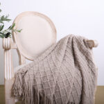 7-SOGA 2X Coffee Diamond Pattern Knitted Throw Blanket Warm Cozy Woven Cover Couch Bed Sofa Home Decor with Tassels