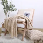 2-SOGA Beige Diamond Pattern Knitted Throw Blanket Warm Cozy Woven Cover Couch Bed Sofa Home Decor with Tassels