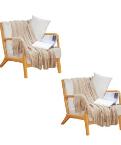 1-SOGA 2X Beige Diamond Pattern Knitted Throw Blanket Warm Cozy Woven Cover Couch Bed Sofa Home Decor with Tassels
