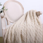 4-SOGA 2X Beige Diamond Pattern Knitted Throw Blanket Warm Cozy Woven Cover Couch Bed Sofa Home Decor with Tassels