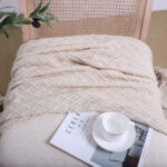 6-SOGA 2X Beige Diamond Pattern Knitted Throw Blanket Warm Cozy Woven Cover Couch Bed Sofa Home Decor with Tassels