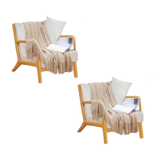 1-SOGA 2X Beige Diamond Pattern Knitted Throw Blanket Warm Cozy Woven Cover Couch Bed Sofa Home Decor with Tassels