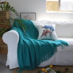 2-SOGA Teal Diamond Pattern Knitted Throw Blanket Warm Cozy Woven Cover Couch Bed Sofa Home Decor with Tassels