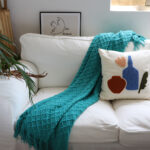 6-SOGA Teal Diamond Pattern Knitted Throw Blanket Warm Cozy Woven Cover Couch Bed Sofa Home Decor with Tassels
